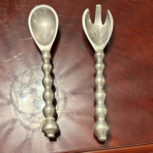 Modernist Sculptural Silver Pewter Metal Decorative Serving Utensils Abstract